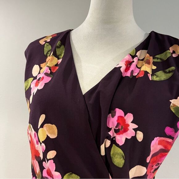 Chaps Sleeveless Floral fake Wrap knee length formal Dress size large - Picture 2 of 11